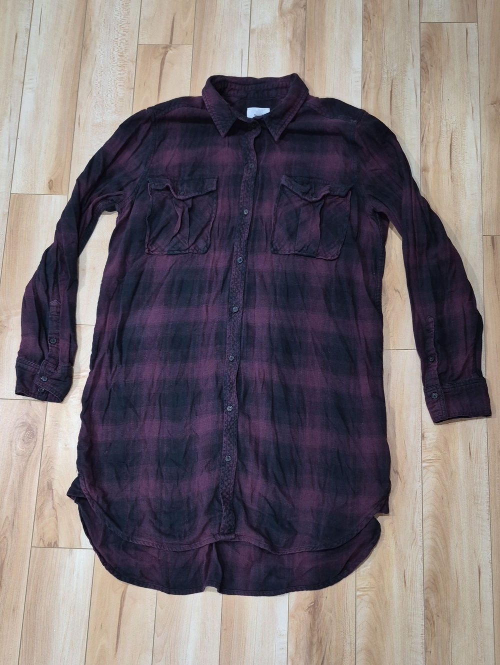 Wilfred Free Women's Size Large Plaid Longline Button-Down Shirt/Dress